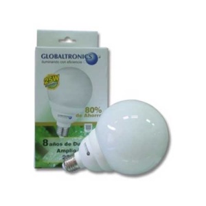 Ampolleta bajo consumo globo 25W E27 luz blanca 1250lm 330° 8000hr Globaltronics