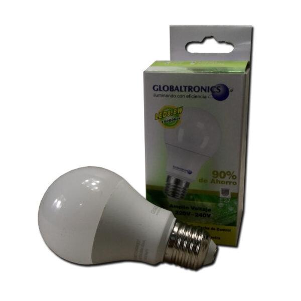 Ampolleta led bola 8,8W E27 luz blanca 806lm 200° 15000hr Globaltronics