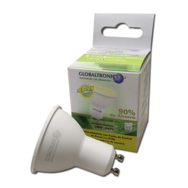 Ampolleta led MR16 6,8W GU10 luz cálida 580lm 110° 15000hr Globaltronics
