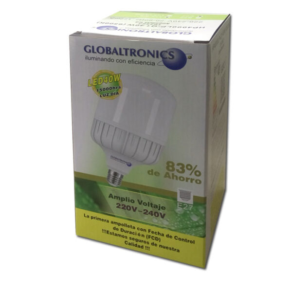 Ampolleta led alta potencia 40W E27 luz blanca 4000lm 220° 15000hr Globaltronics