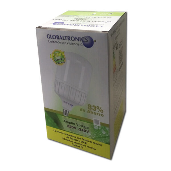 Ampolleta led alta potencia 50W E27 luz blanca 5000lm 220° 15000hr Globaltronics