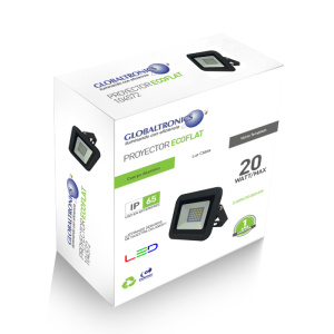 Proyector ecoflat 20W 3000K 1600lm 30Khr negro Globaltronics