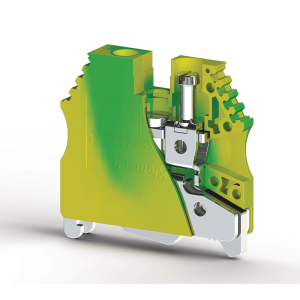 Borne de tierra, conexión por tornillo 6mm2, material aislamiento PA, Verde-Amarillo KLEMSAN