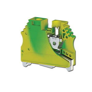 Borne de tierra, conexión por tornillo 10mm2, material aislamiento PA, Verde-Amarillo KLEMSAN