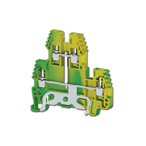 Borne para tierra de doble nivel 4 conexiones a tornillo 4mm2, con conexión a tierra, material aislamiento PA, Verde-Am KLEMSAN