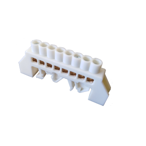 Barra repartidora bronce aislada riel DIN blanca 4 polos