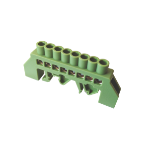 Barra repartidora bronce aislada riel DIN verde 4 polos