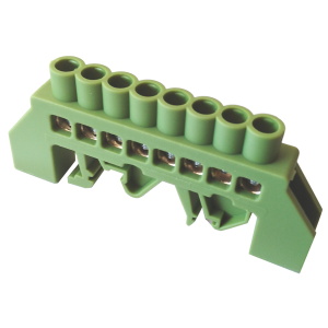 Barra repartidora bronce aislada riel DIN verde 8 polos